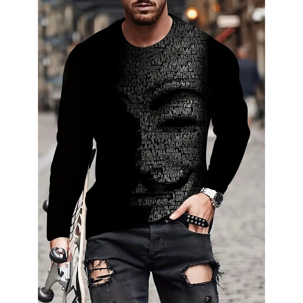 T-shirt retro homme 3D Imprimé Street Hip-hop Col rond Col rond Manches longues