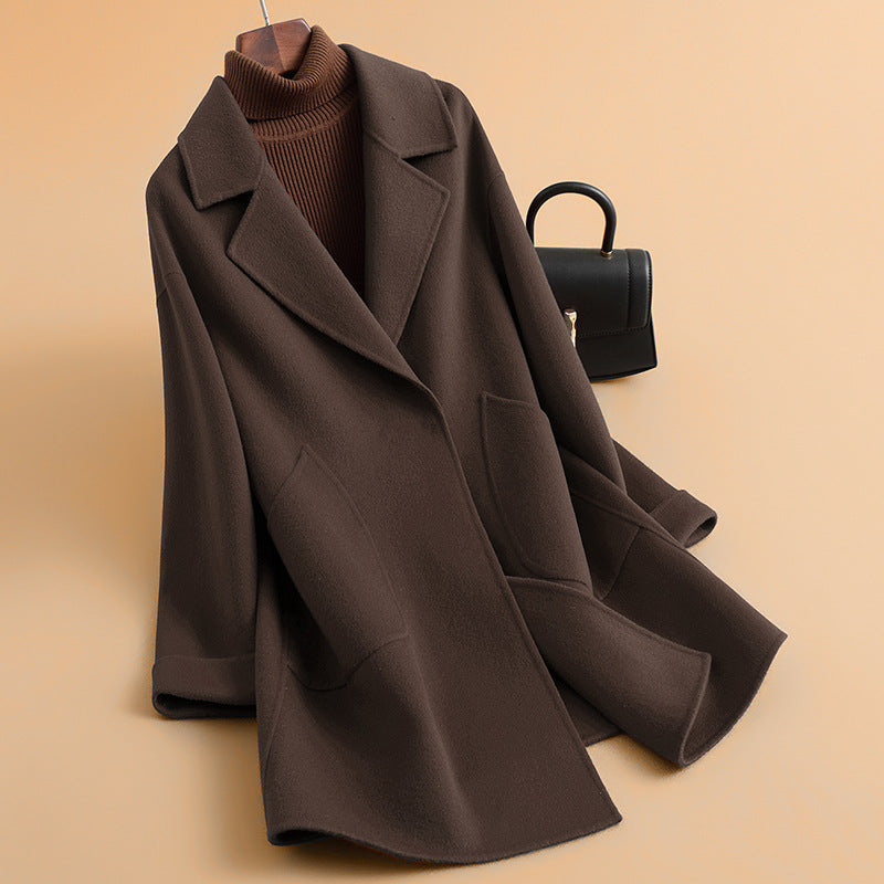 Automnehiver mi-longueur haut de gamme double face de laine manteau pour les femmes