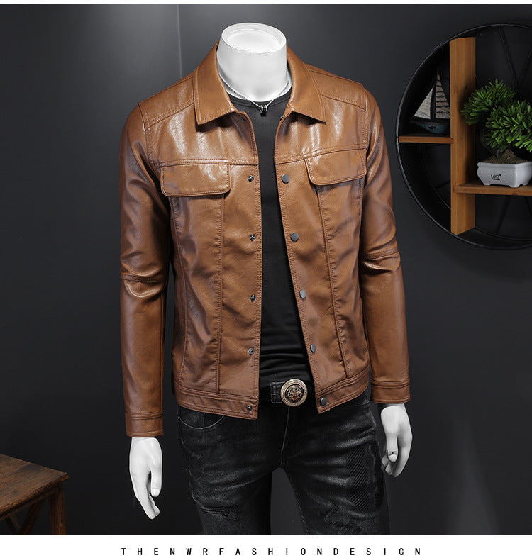 Manteau en cuir à manches longues pour homme