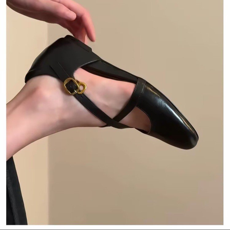 Été Femmes Retro Cross Strap Shallow Vamp Cutout Mary Janes