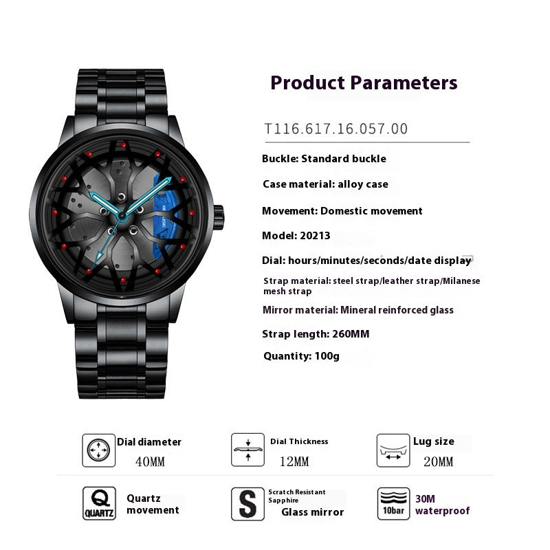 Homme Mode Tendance étrier de roue haute qualité étanche Quartz montre