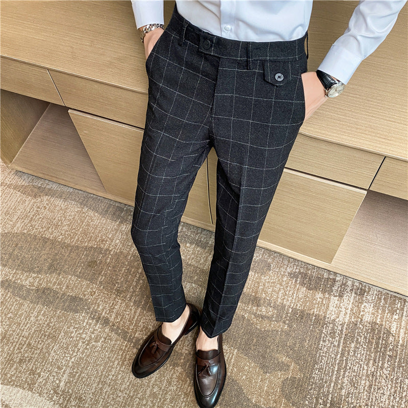 Style coréen British Classic Checkered Elegant Slim Fit meilleur homme pantoufles homme costume P