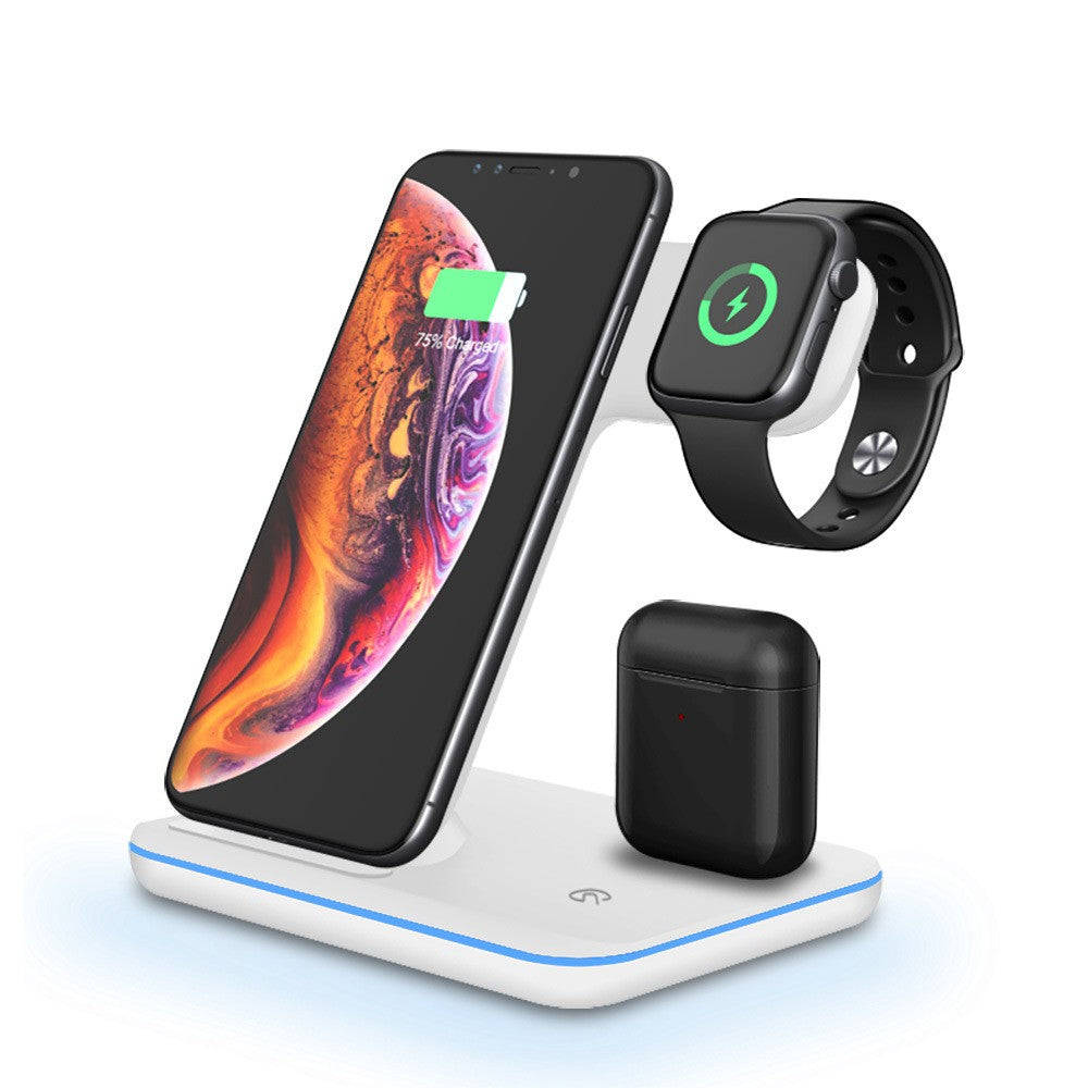 Chargeur vertical de radiotéléphonie mobile sans fil à trois en un