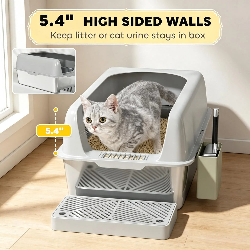 Light Gray 2 Pack haute face en acier inoxydable boîte à lettre anti-urine fuite pour multi-chat H