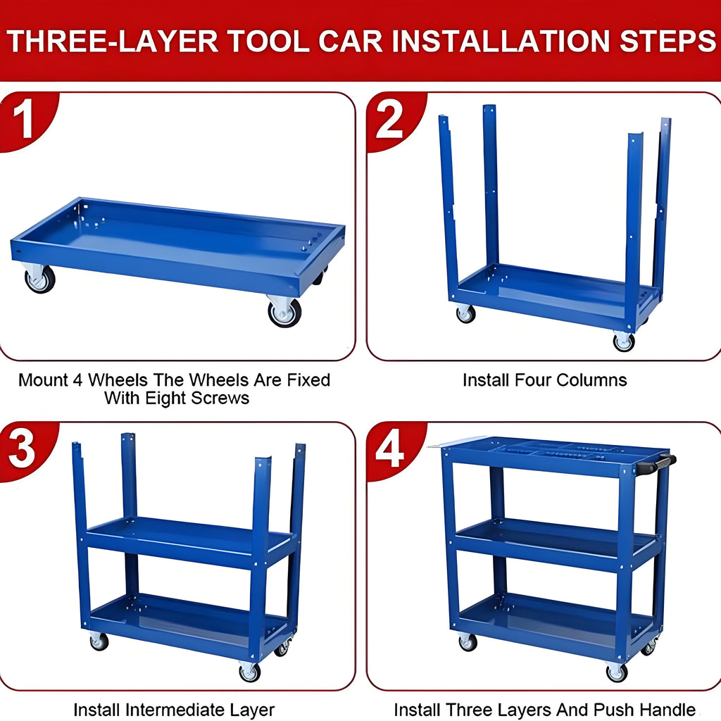 Mettre à jour le chariot à outils à rouleaux de 3 étages avec verrouillable Roues