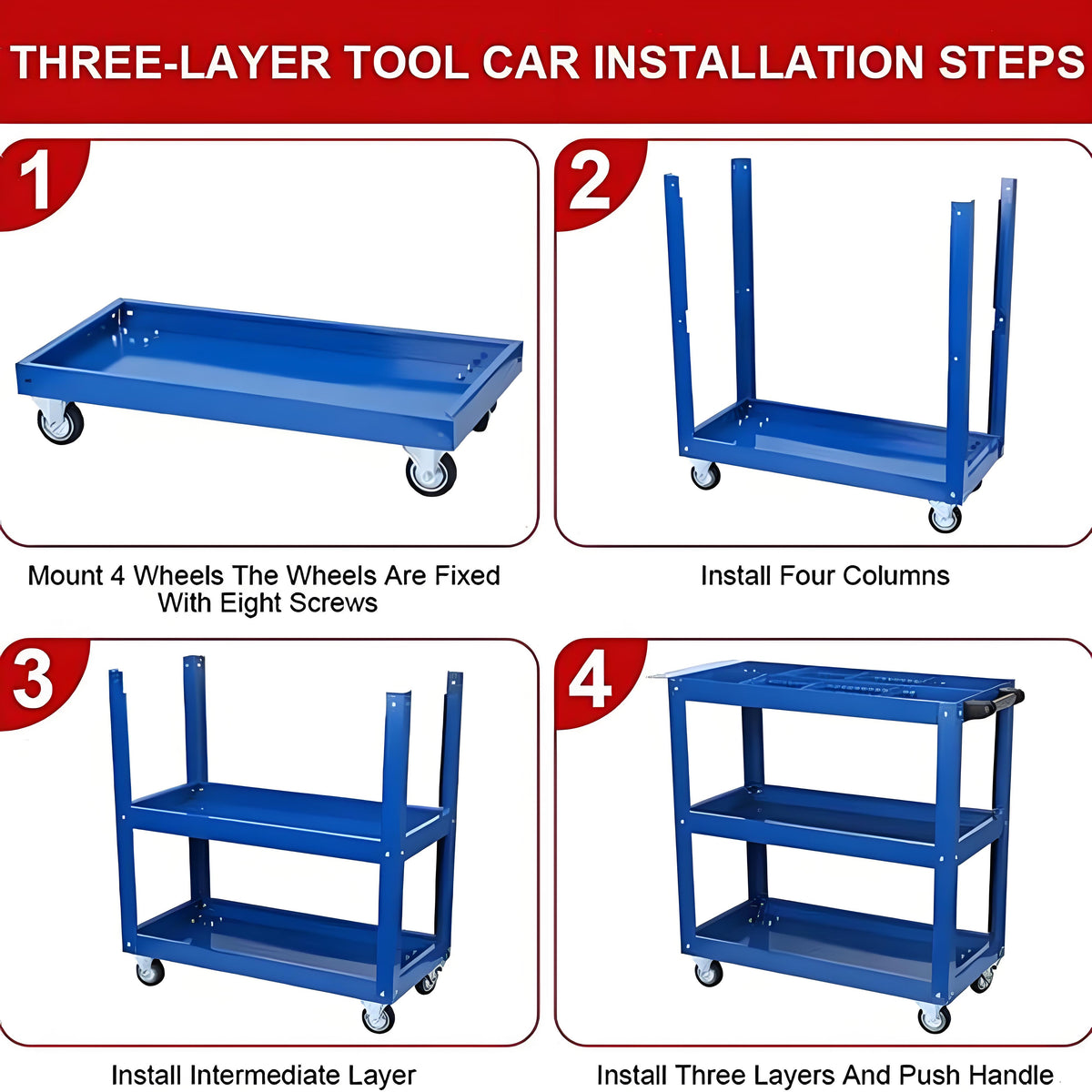 Mettre à jour le chariot à outils à rouleaux de 3 étages avec verrouillable Roues