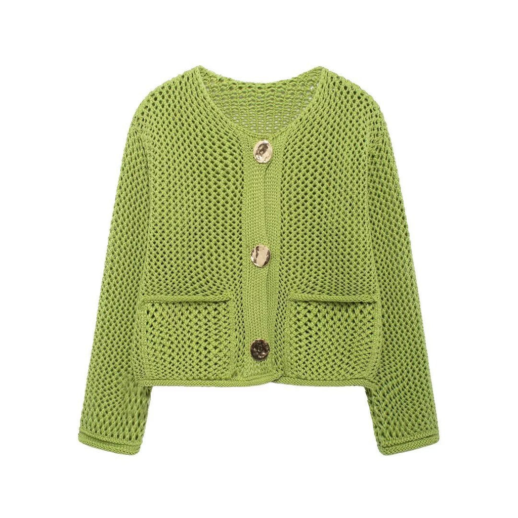 Veste à col rond à manches simples avec deux poches pour femmes