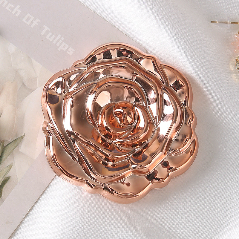 Miroir pliable portable avec motif rose électroplaqué