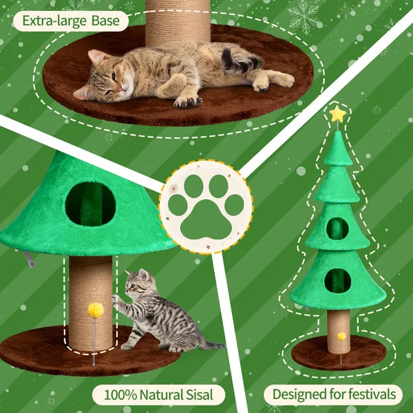 59in Grand grand arbre de Noël tour de chat avec 2 condos de chat et poste de scratching
