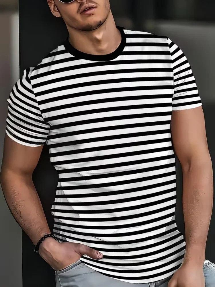 T-shirt casual classique et stripe imprimé 3F