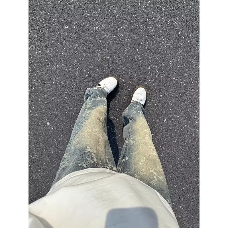 Hommes American-Style Retro Jacquard Denim Jeans