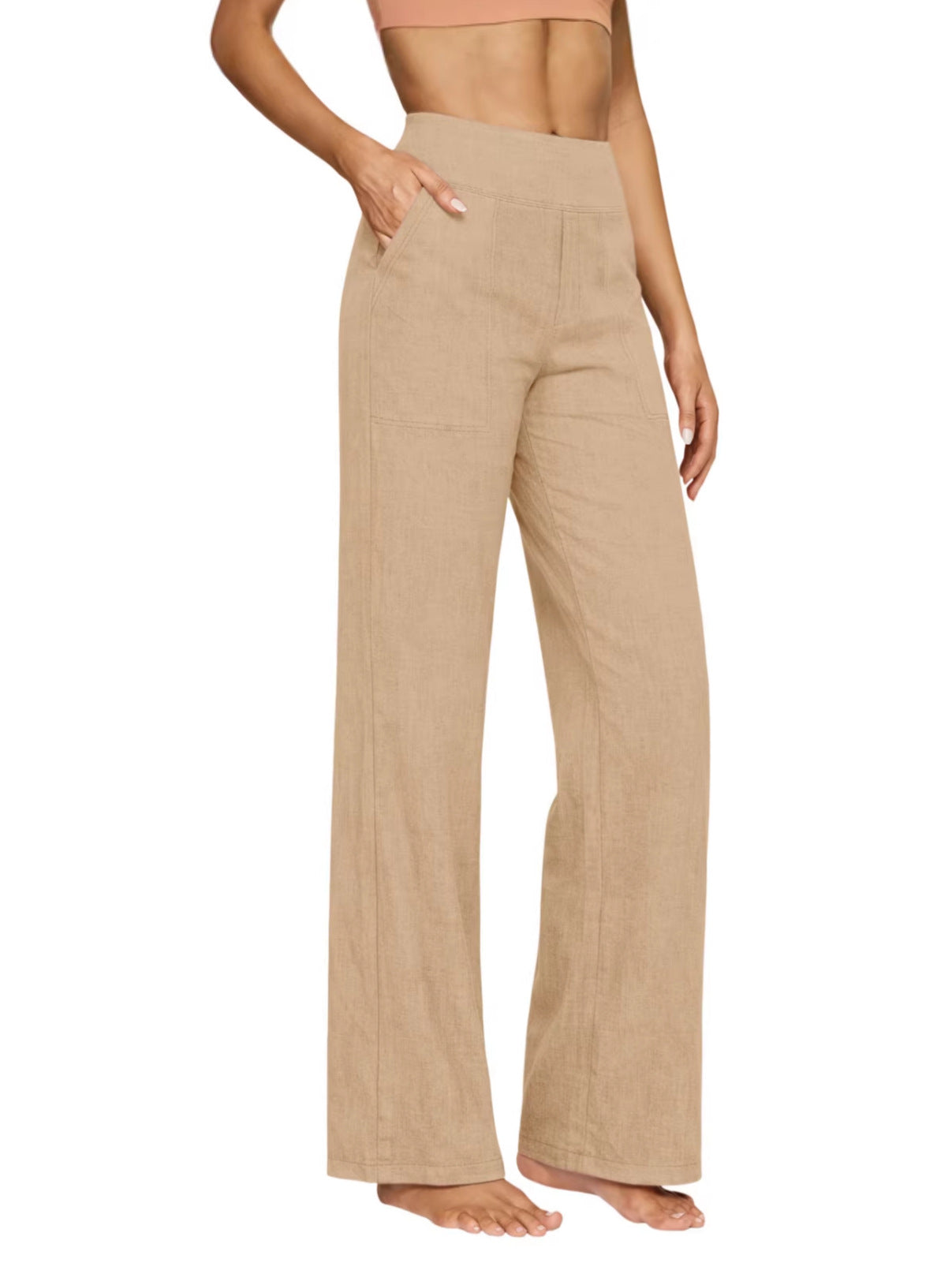 Pantalons de coton et de lin pour le début du printemps - Pantalons longs occasionnels pour femmes