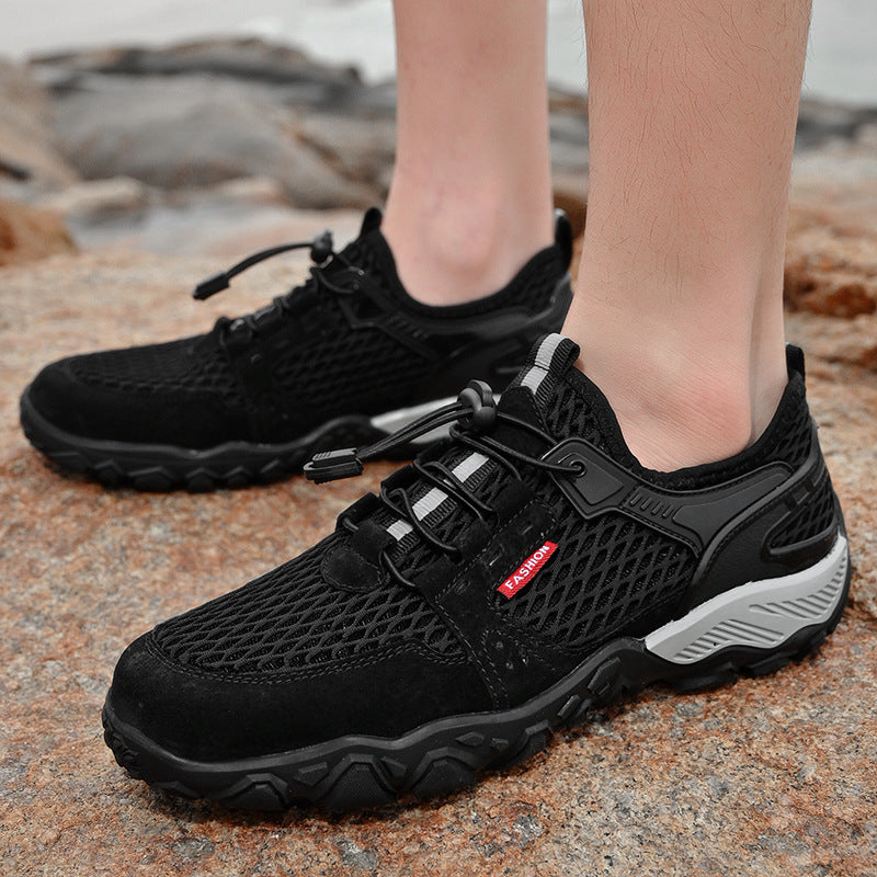 Hommes en cuir d'été respirant Sports de plein air Casual Chaussures Non-dérapant Mesh doux-solé Surfa