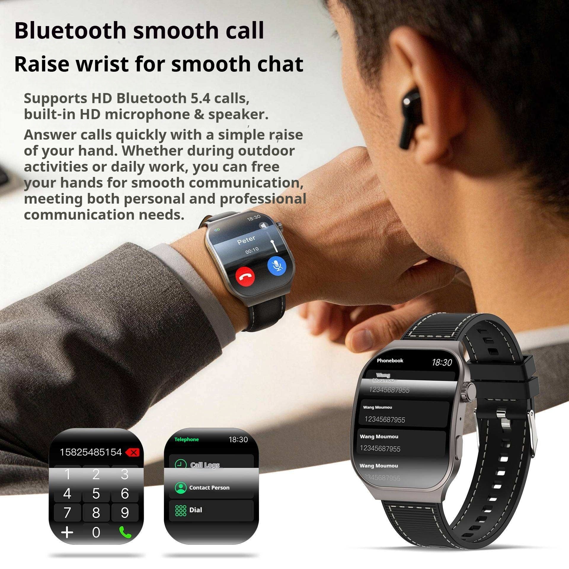 KP-S112 Modèle de montre intelligente à écran courbé avec appel de fréquence cardiaque Surveillance de la santé Oxy du sang