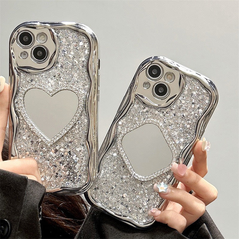 Miroir en forme de cœur Paillettes High Sense Ins Coque téléphonique