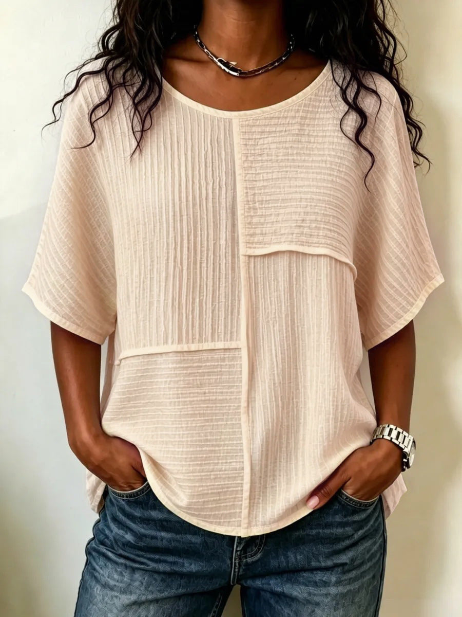 Femmes Casual Patchwork Haut à manches courtes