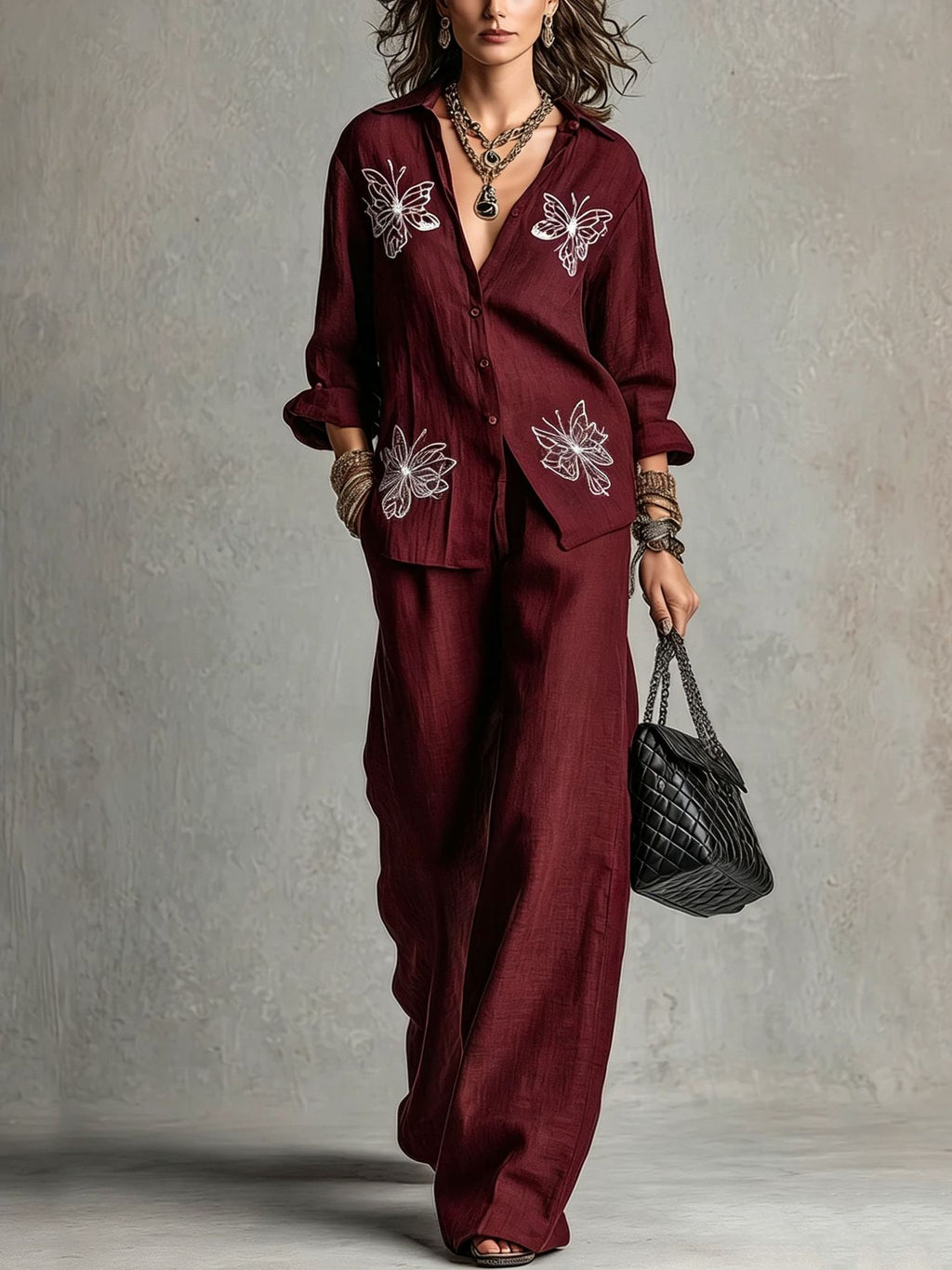 Women's Blouse and Wide-Leg Pants Set