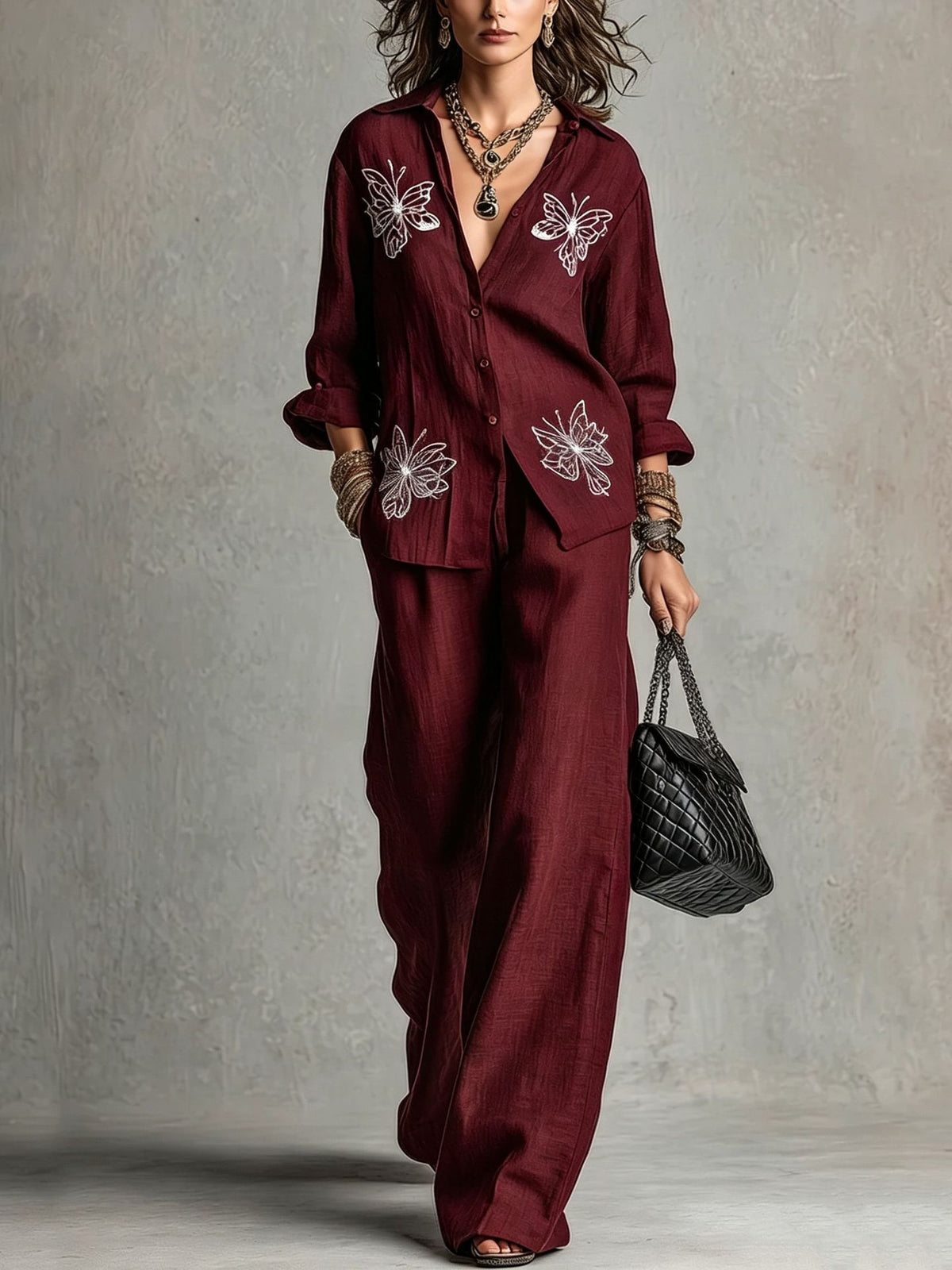 Women's Blouse and Wide-Leg Pants Set