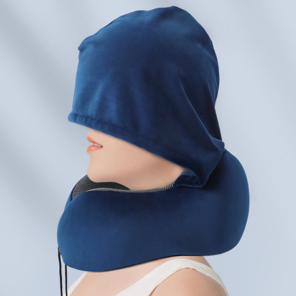 U-Shaped Hooded Memory Foam Elastic Neck Support Pillow