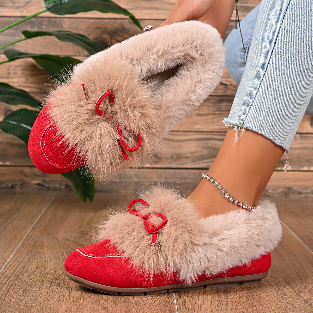 Chaussures de coton ronde avec une Bow pour femmes