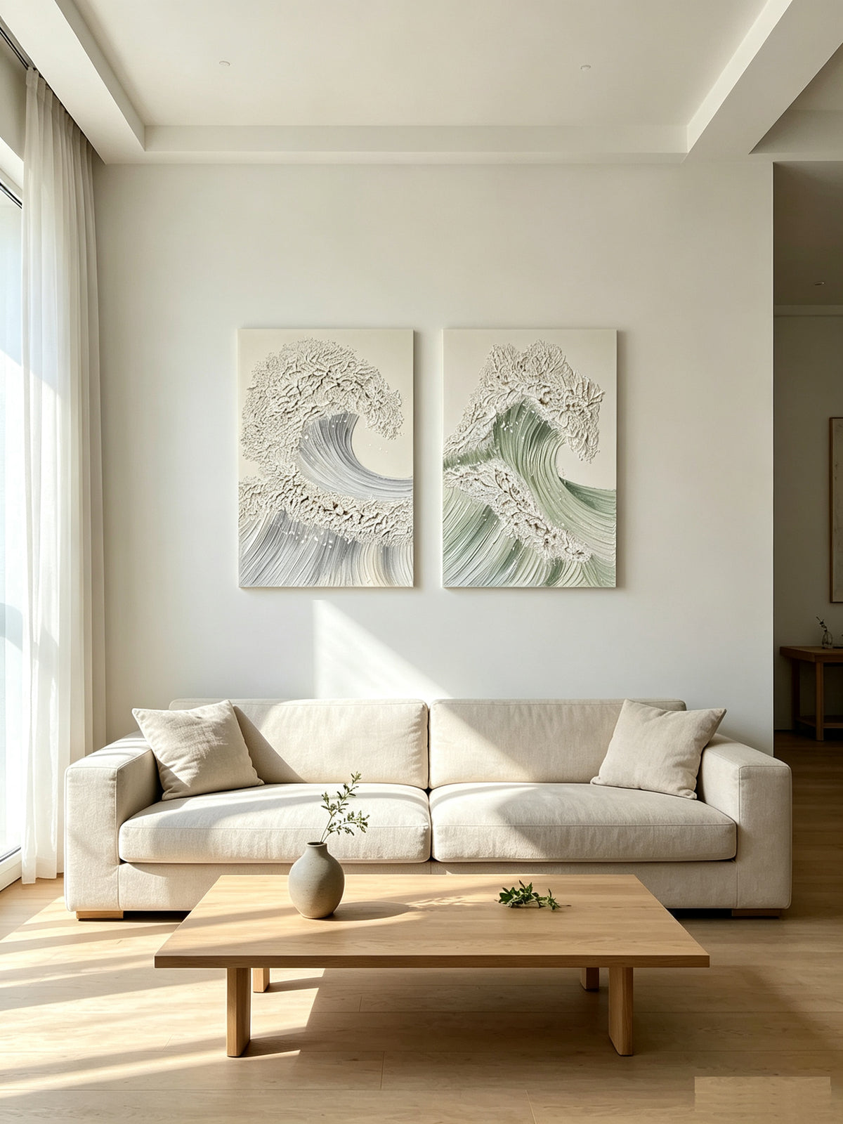 24x36 Ensemble de 2 œuvres d'art murale de la vague océanique
