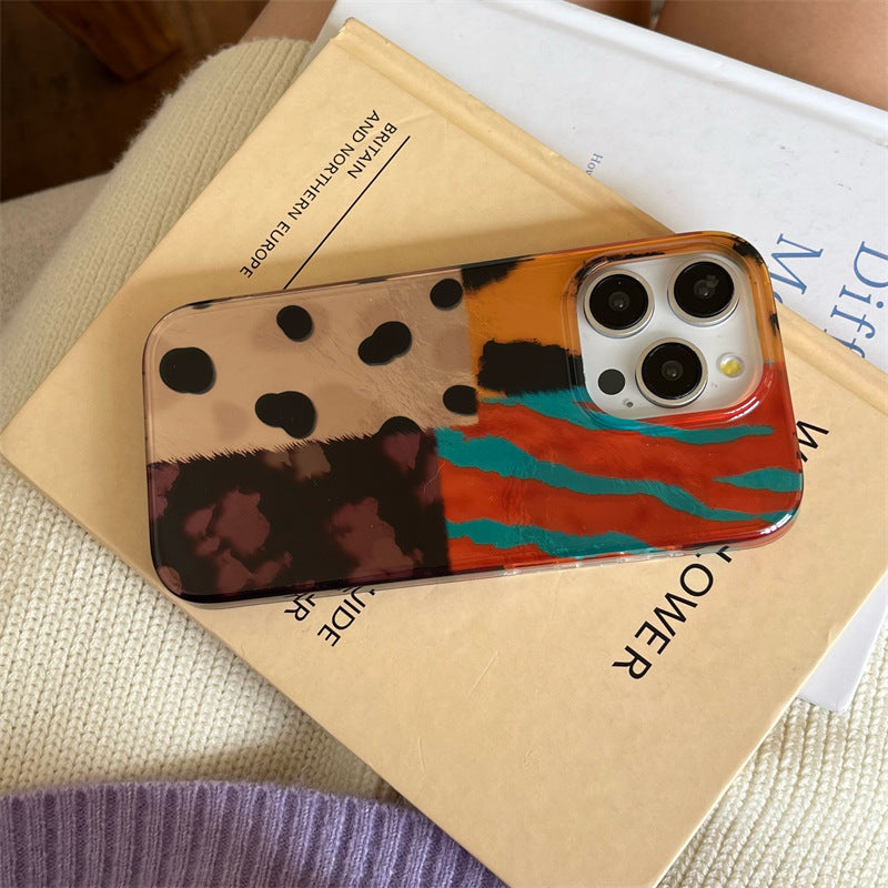 Cas de téléphone imprimé léopard en mosaïque coloré