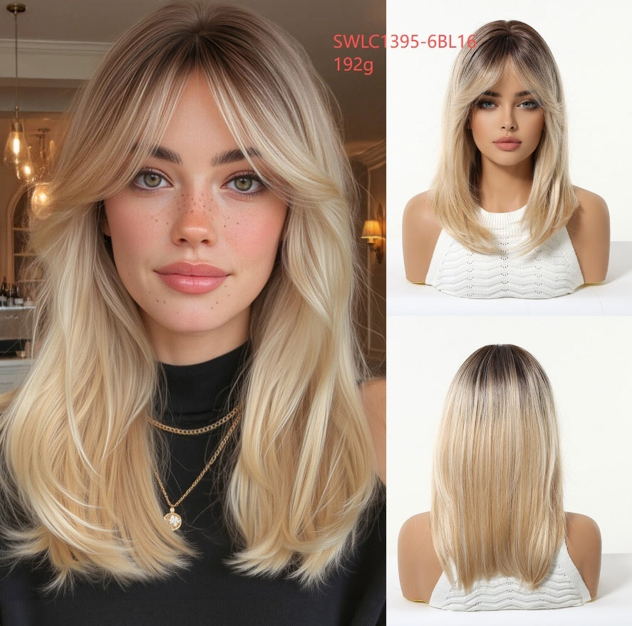 Gradient Or Perruque Femme Pleine Tête Longueur moyenne