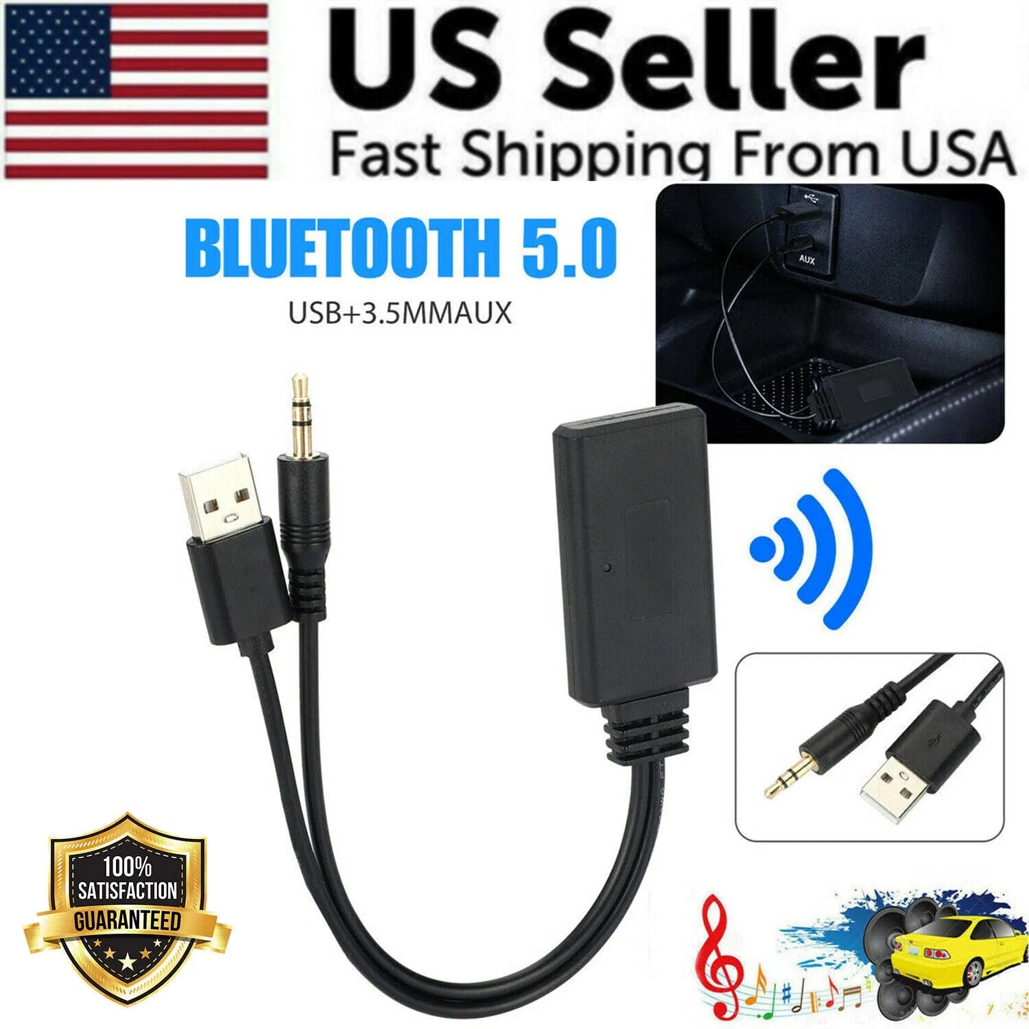 2 En 1 USB Bluetooth 5.0 Récepteur adaptateur sans fil pour PC Kit de voiture
