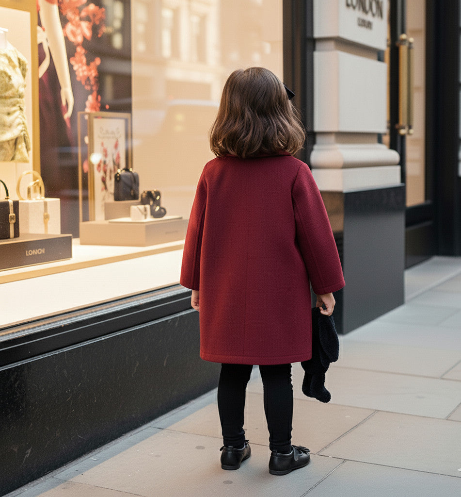 Filles Cashmere Baby Doll Coat Vin rouge Luxury Age 2-3Todler Coat