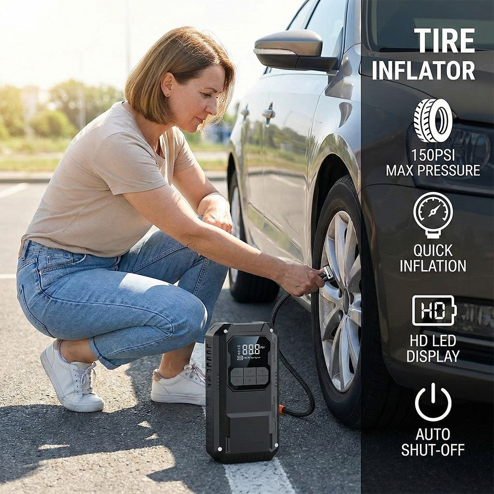 Démarrage de voiture J Ump avec compresseur d'air Pack Booster J Umper Power Bank Charge 4IN1