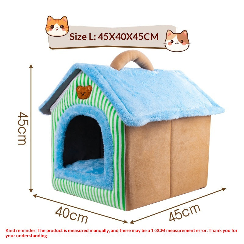 Lit de chat amovible et lavable semi-fermé