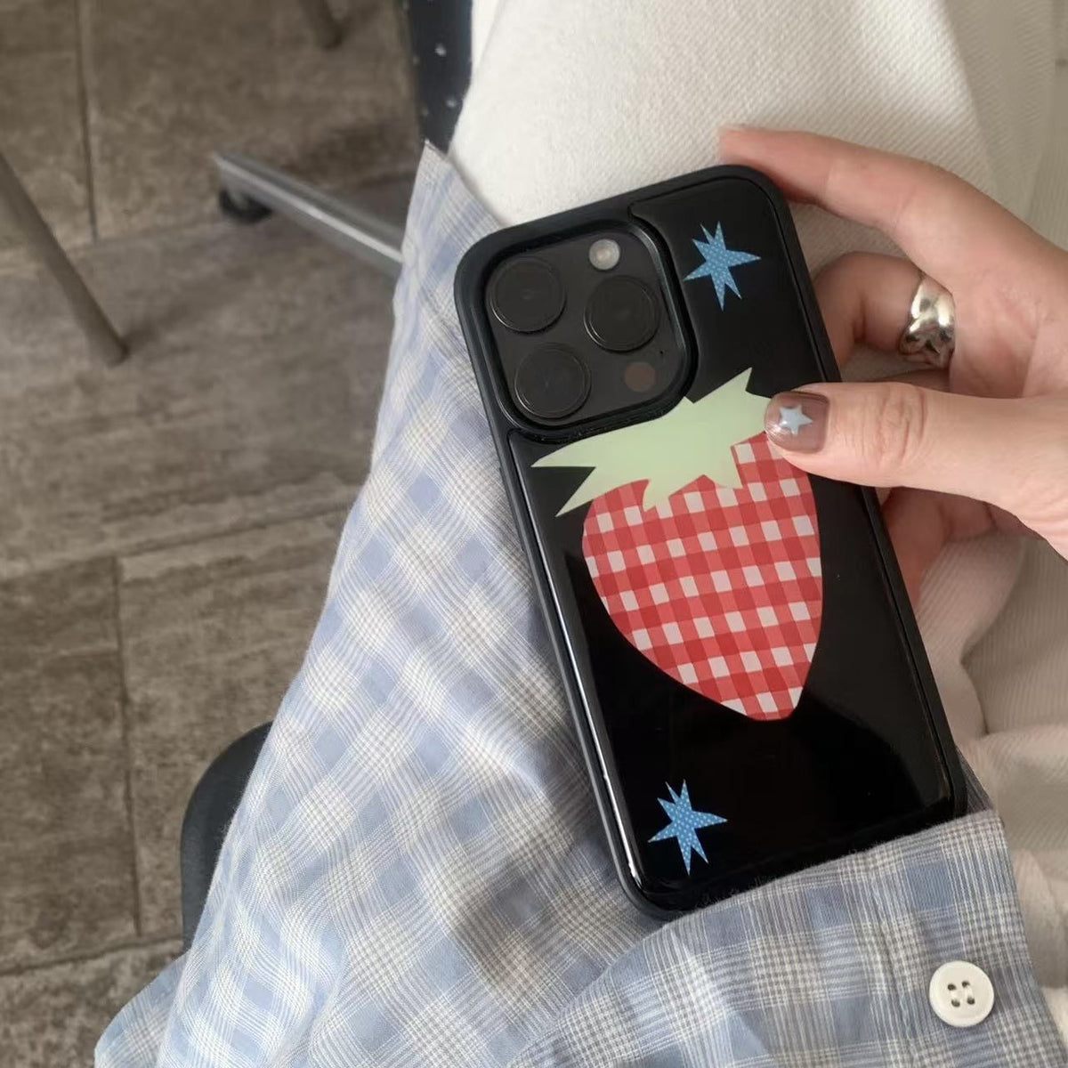 Strawberry Illustration Black Silicone Phone Case