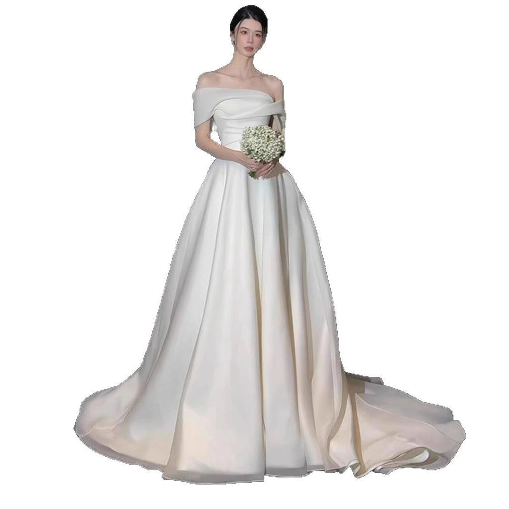 Élégante Satin hors-épaule robe de mariée légère simple et sophistiquée