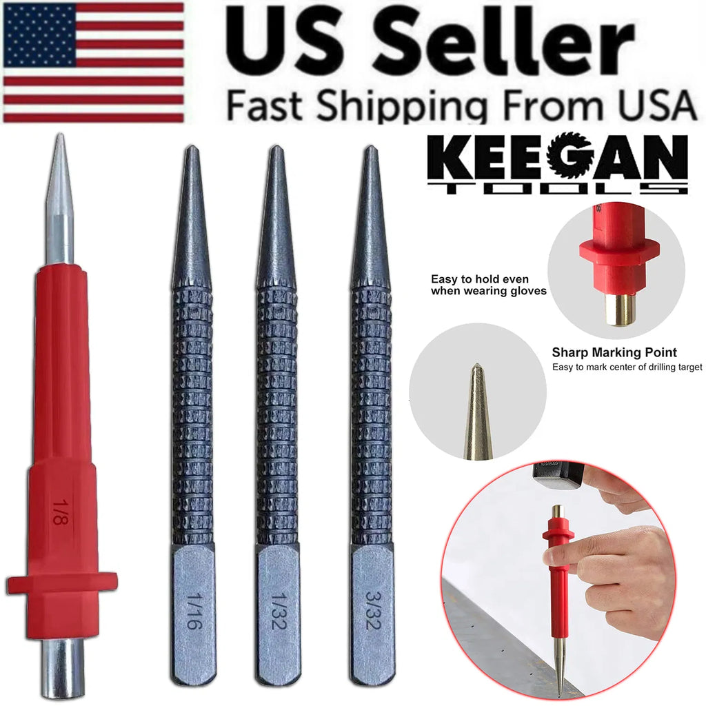 4 pièces de clou Setter & Center Punch Set 4" Wood Metal Super Impact Resistance USA
