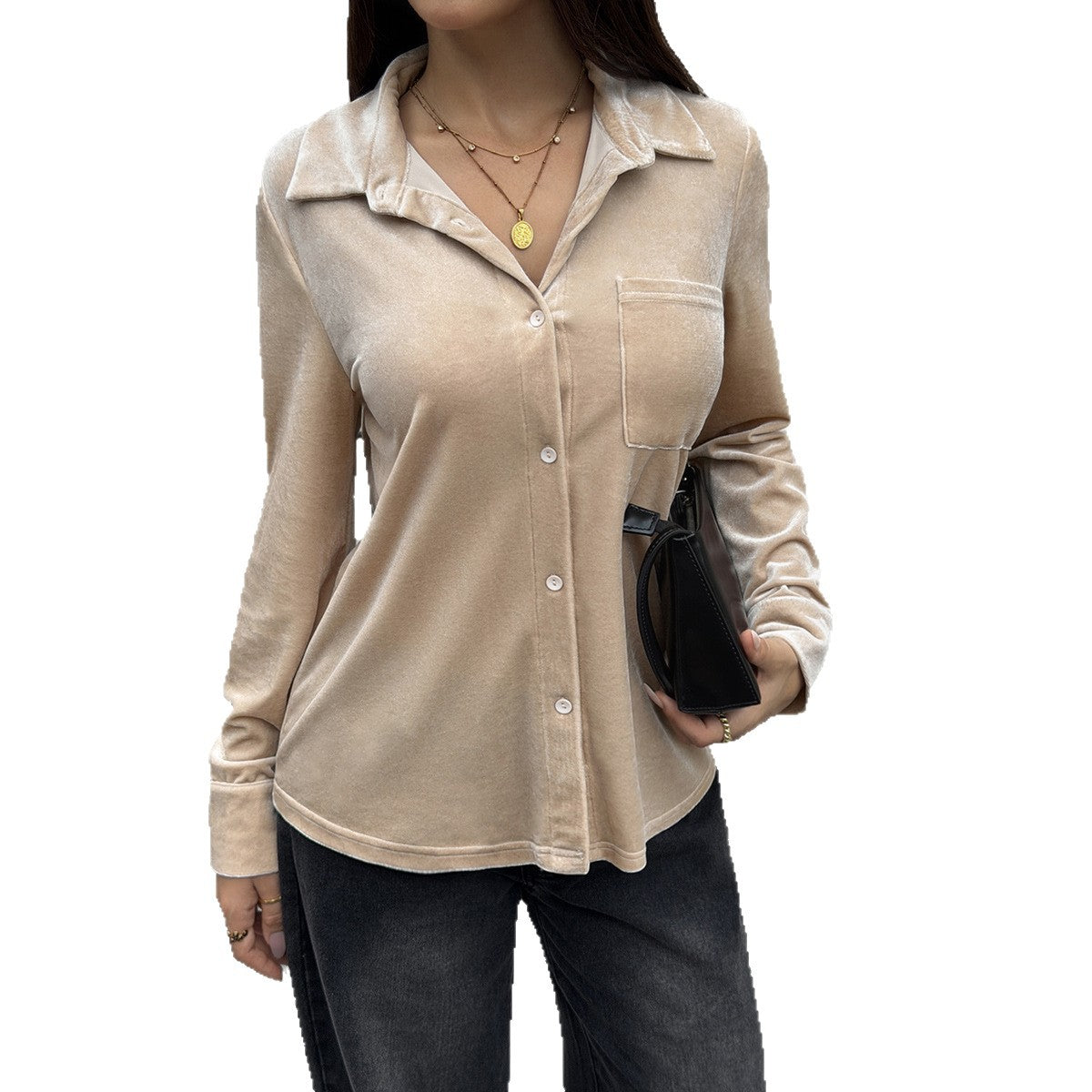 Blouse de poche à manches simples pour femmes