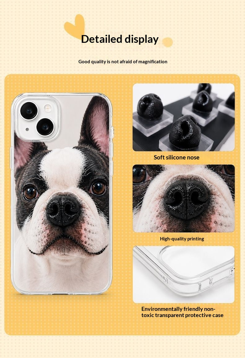 Cas personnalisés de téléphone pour animaux avec le nez d'un petit chien qui peut être moulé.