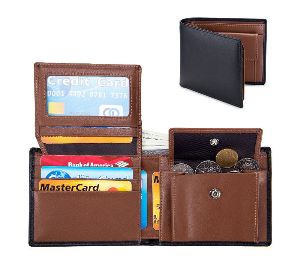 Portefeuille en cuir véritable Trifold pour hommes