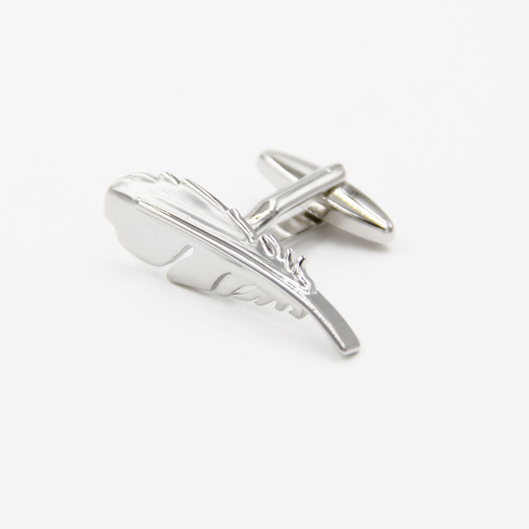 Simple homme style français argent plume forme Cufflinks ongles