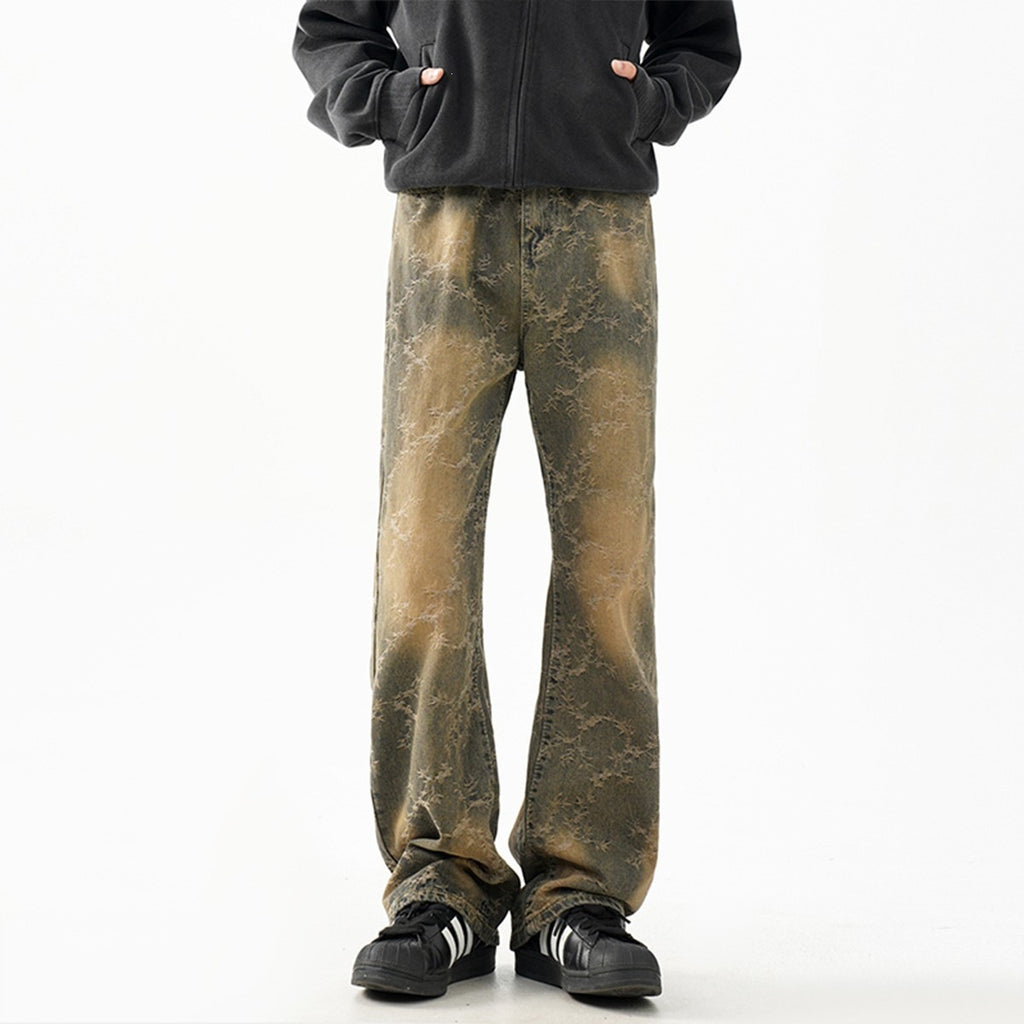 Denim de Jacquard pour hommes lavés à la jambe droite Pantalons évasés