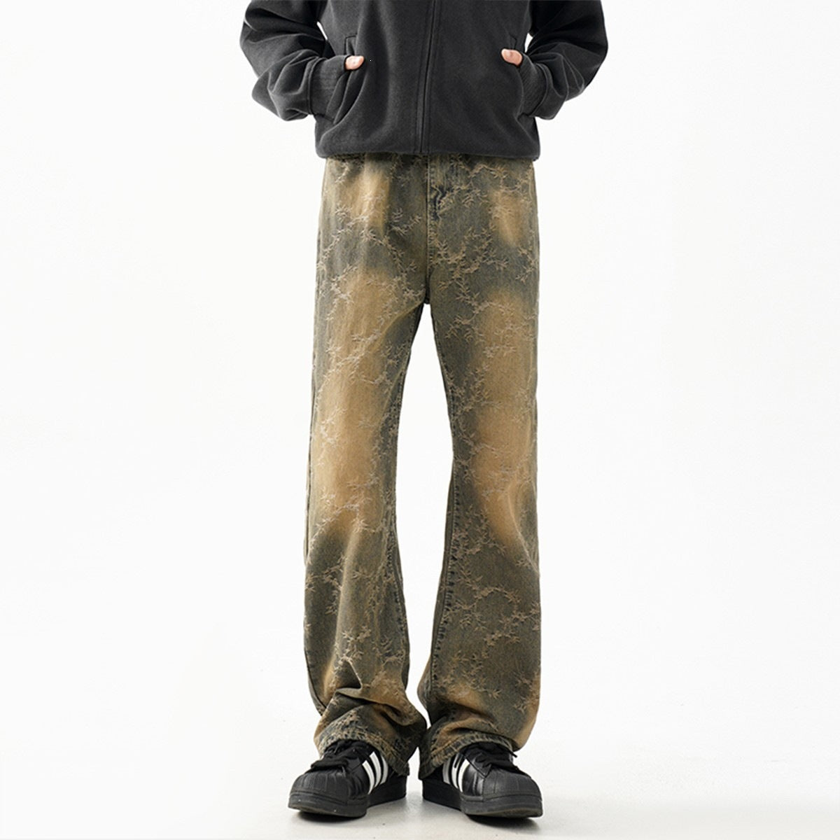 Denim de Jacquard pour hommes lavés à la jambe droite Pantalons évasés
