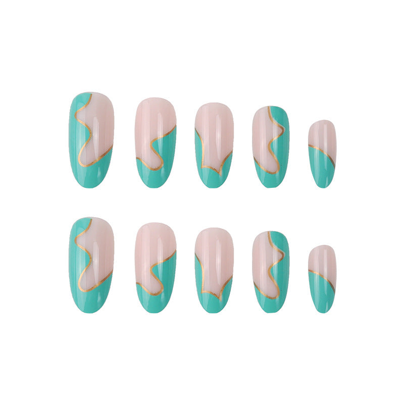 Fil d'or Wave-pattern Patchwork Les ongles prêts à porter