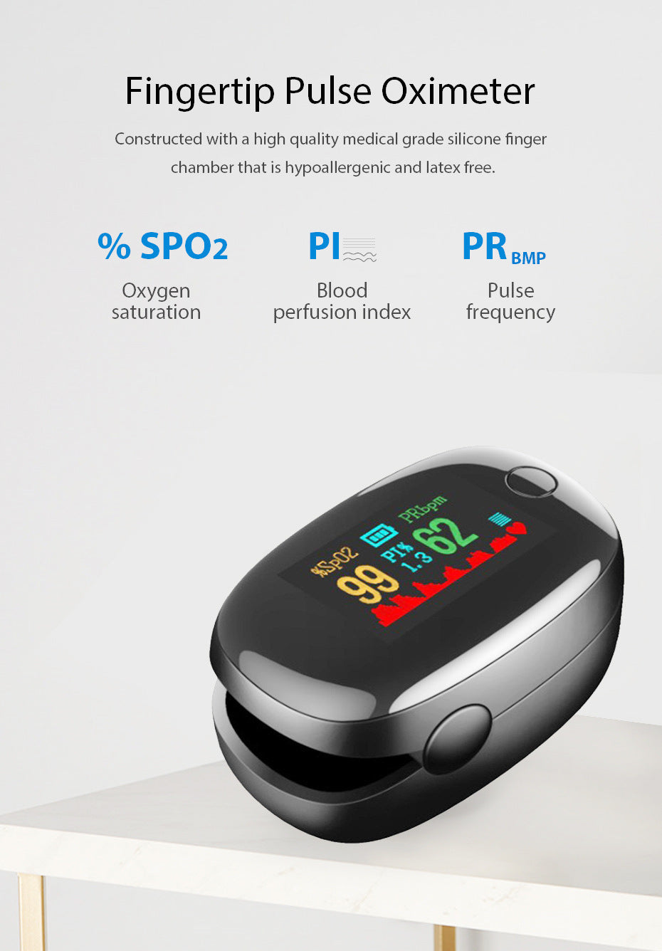 Oximètre pulsé à bout de doigts - OLED affichage sang Saturation d'oxygène et moniteur de fréquence cardiaque avec