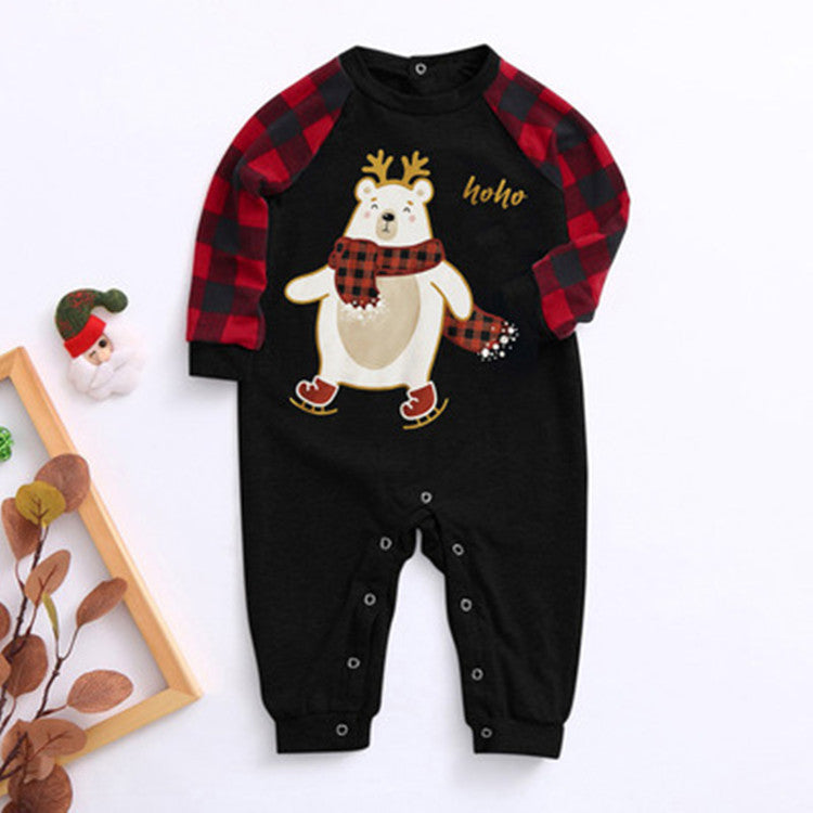 Ebay Christmas Plaid Cartoon Bear Imprimé Parent-enfant Port de longues manches Pajamas Homewear S
