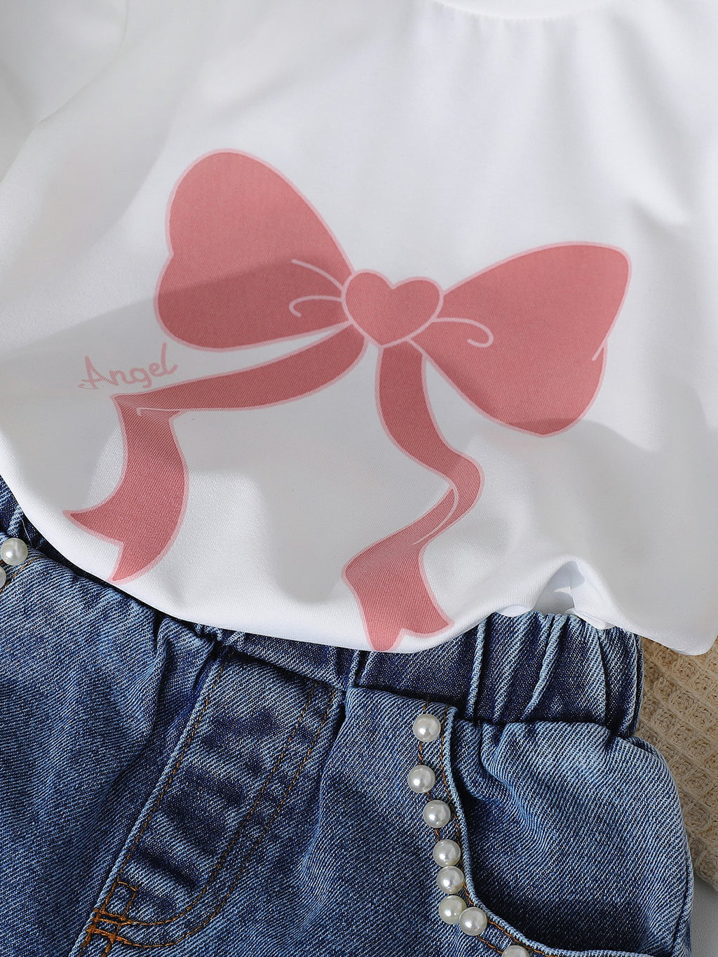 Filles Col rond Imprimé Top et Denim Jeans Set