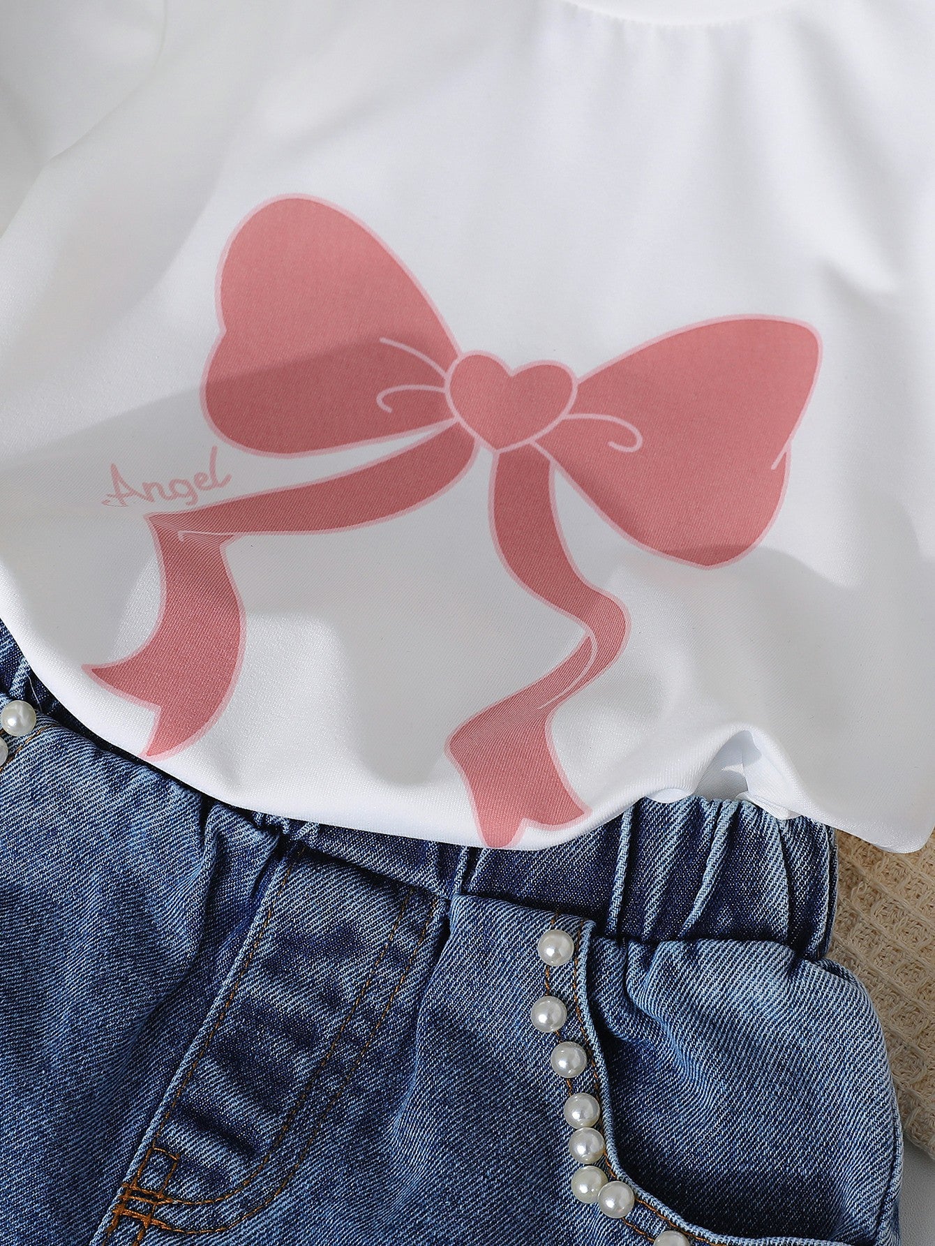 Filles Col rond Imprimé Top et Denim Jeans Set