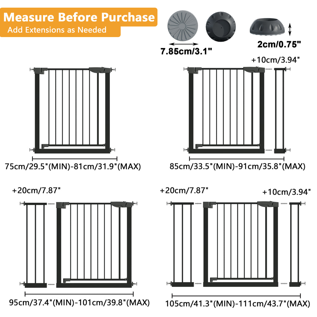 29,5-45,3" Wide Baby Gate avec protecteur mural pour escaliers