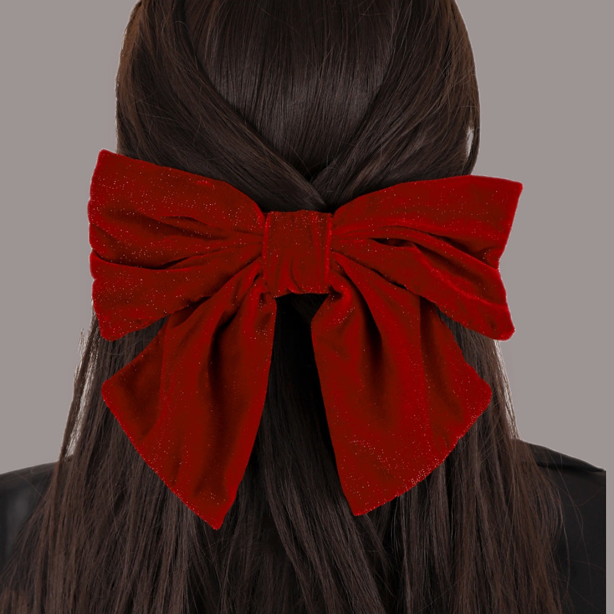 Red Flannel Large Bow Clip Spring Barrette