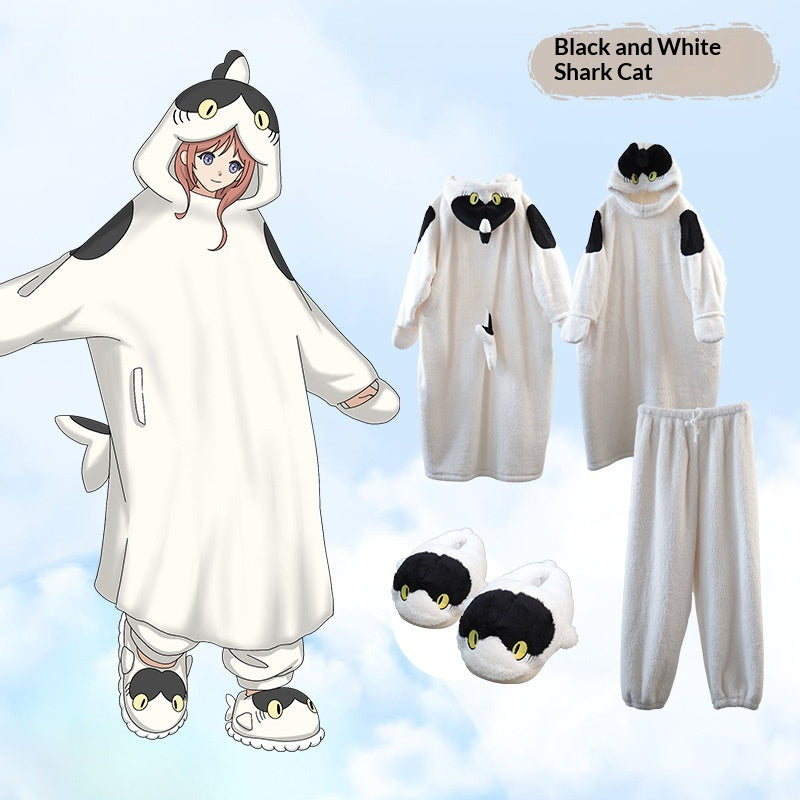 Anime Cartoon Funny Shark et Cat Onesie Pajamas Mignon Cozy Loungewear Set