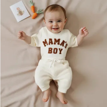 Two-piece outfit for baby boys Apricot Long Sleeve Top and Long Pants Set