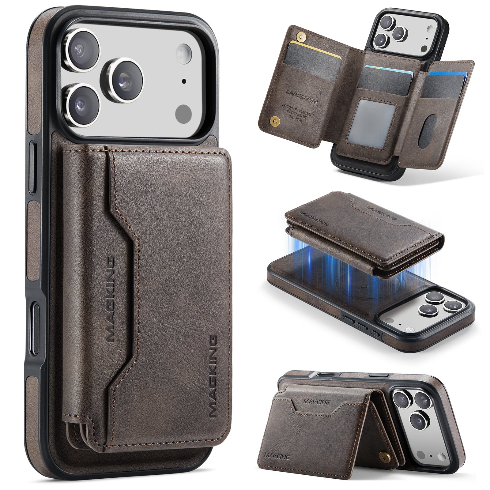 Housse de protection en cuir pour téléphone sans fil magnétique